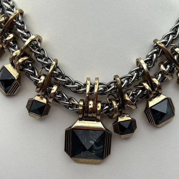 Zara Statement Necklace Silver Gold Tone Chunky Chain Geometric Charms Bold - Picture 12 of 13